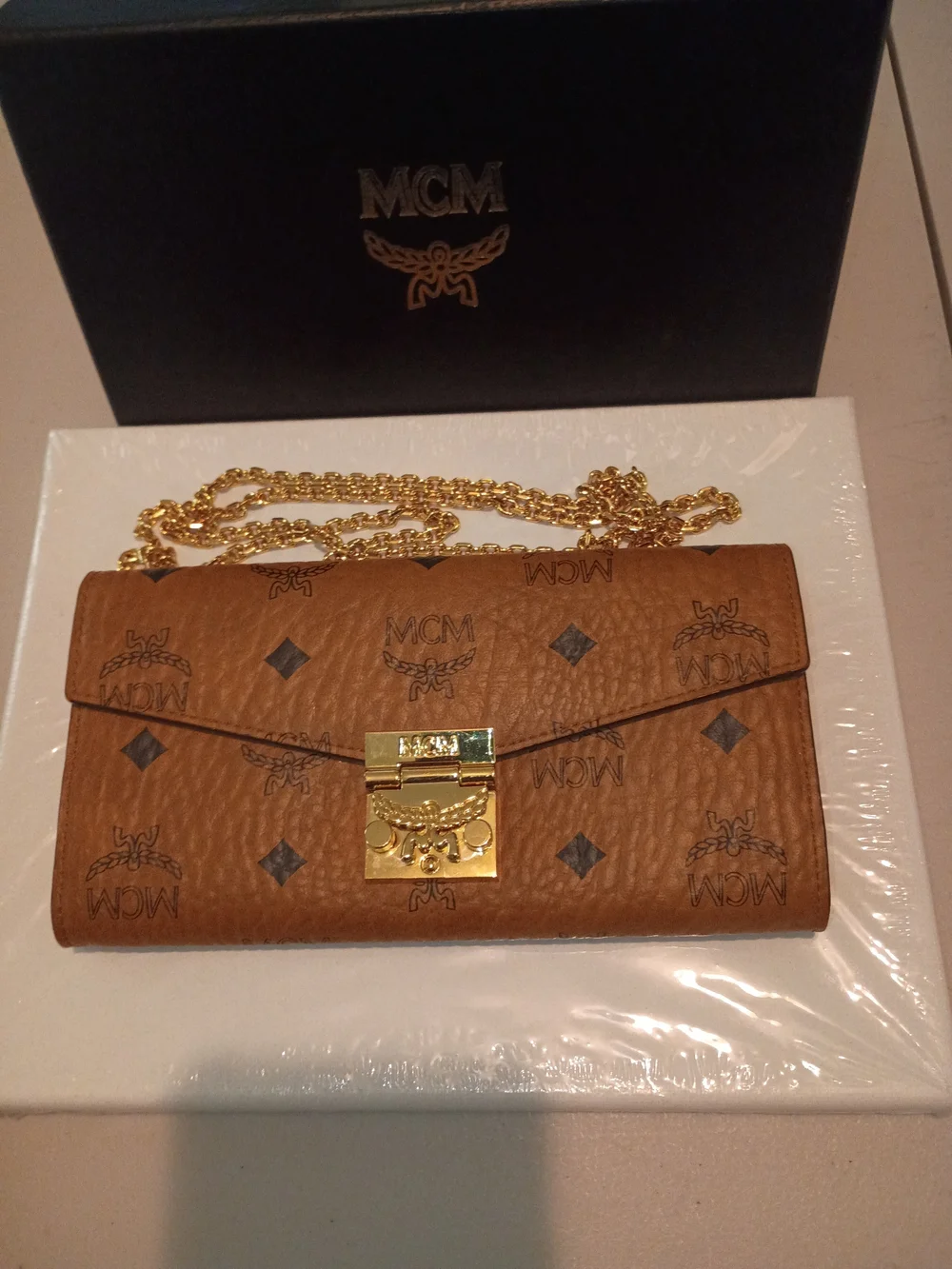MCM Cognac Visetos Leather Chain Wallet - Gold Hardware - Picture 10 of 12